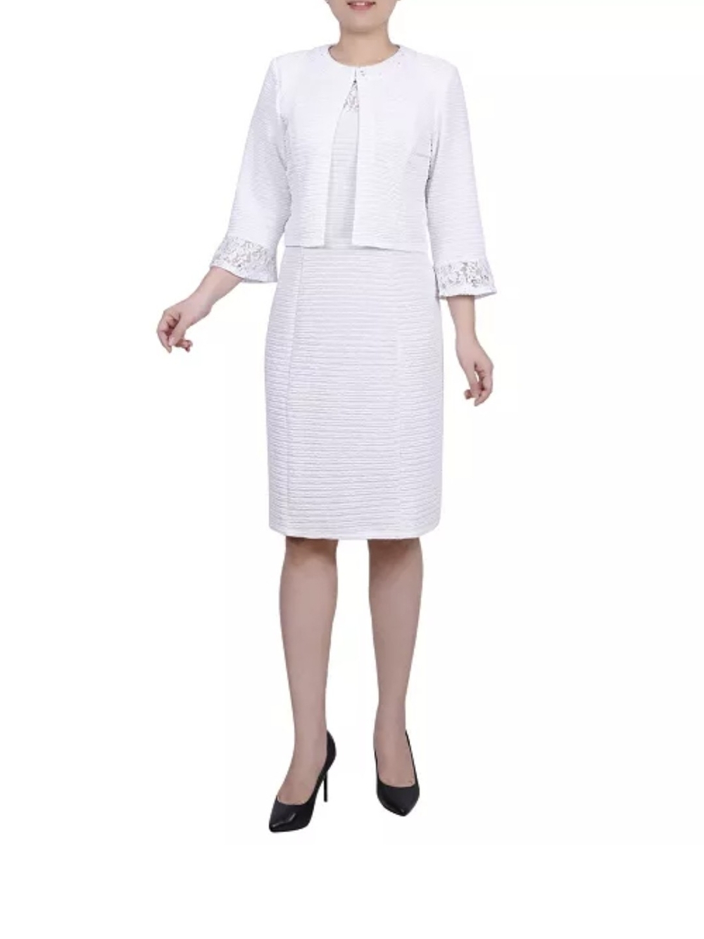 ❌Sold❌NY Collection White Textured Pencil Dress with Cropped Jacket